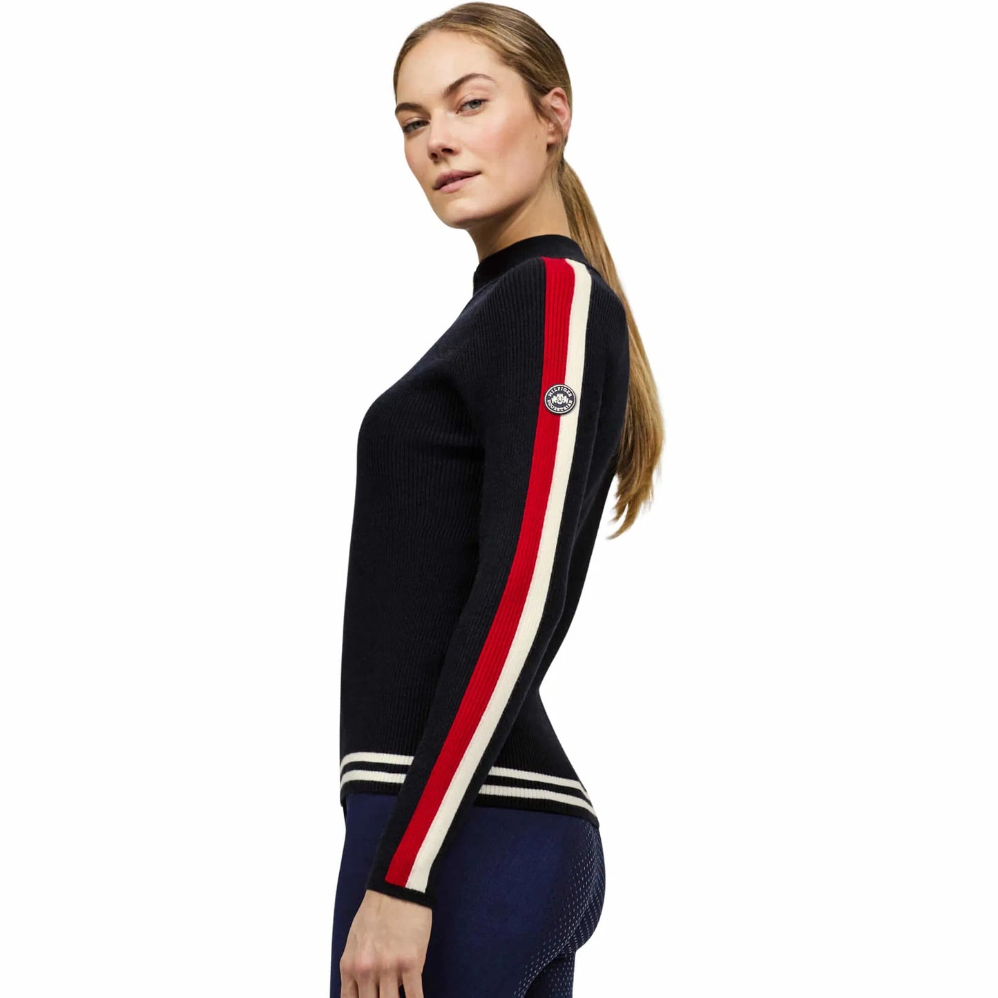 ストレッチニットトップス 長袖 ジップ付き ネイビー Tommy Hilfiger Equestrian