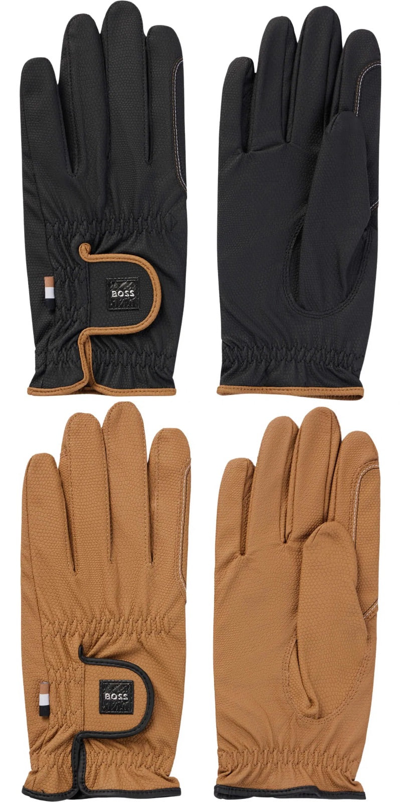 Stretch Leather Gloves Black/Camel Boss