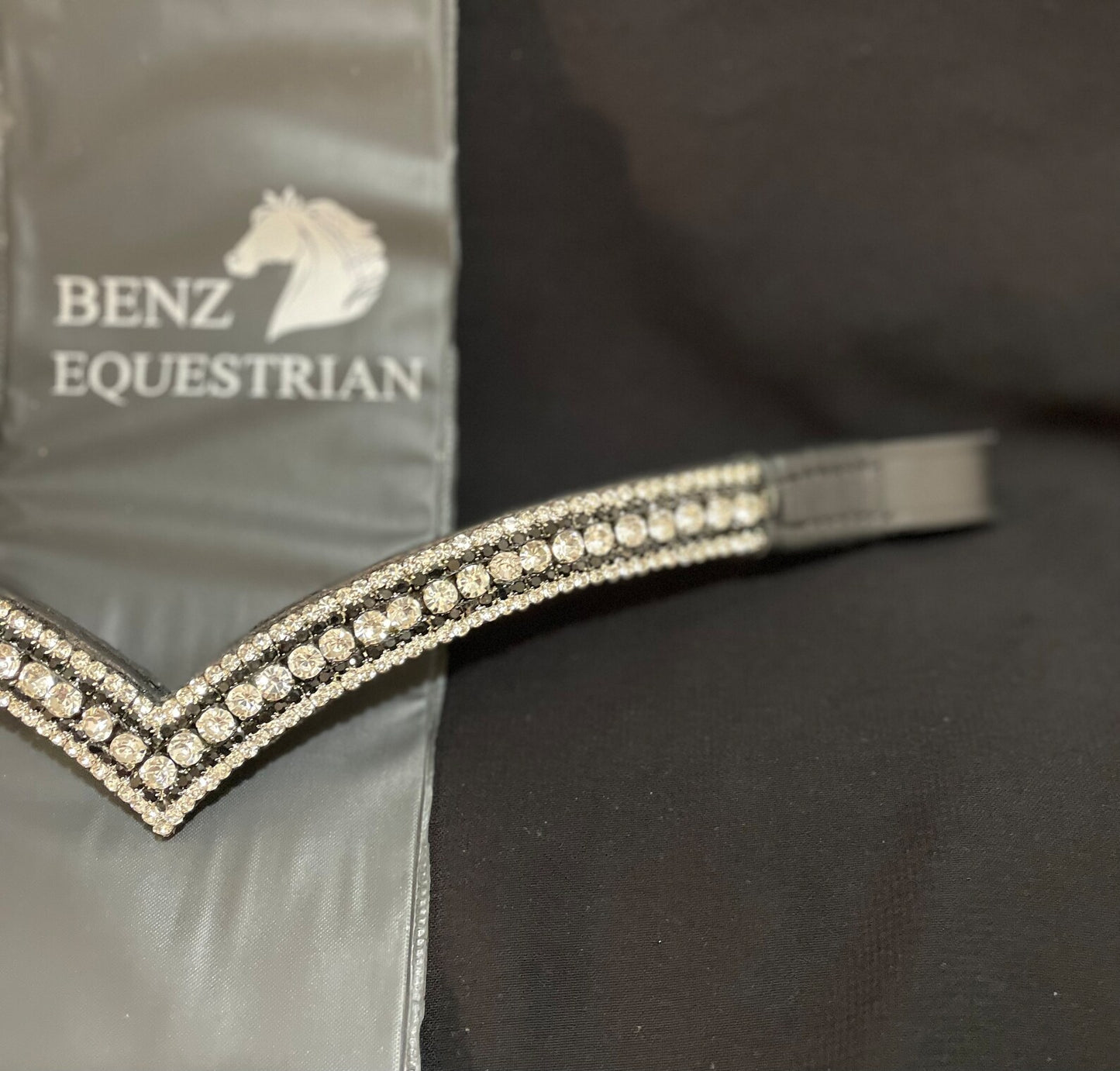 V-Shaped Brow Leather Black Crystal ICE Equestrian