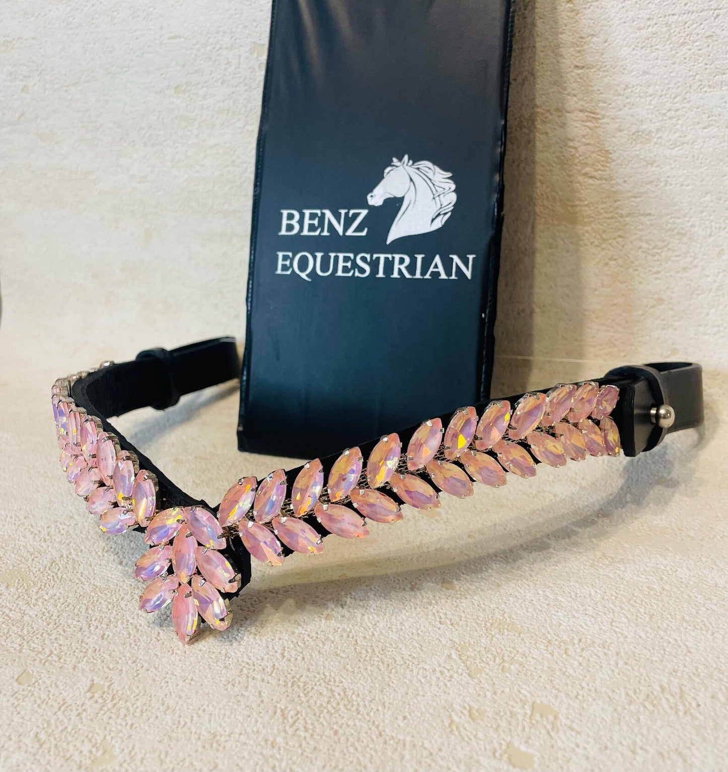 ユニコーンドロップスワロフスキー額革 ベビーピンク ブラック/ブラウン Benz Equestrian