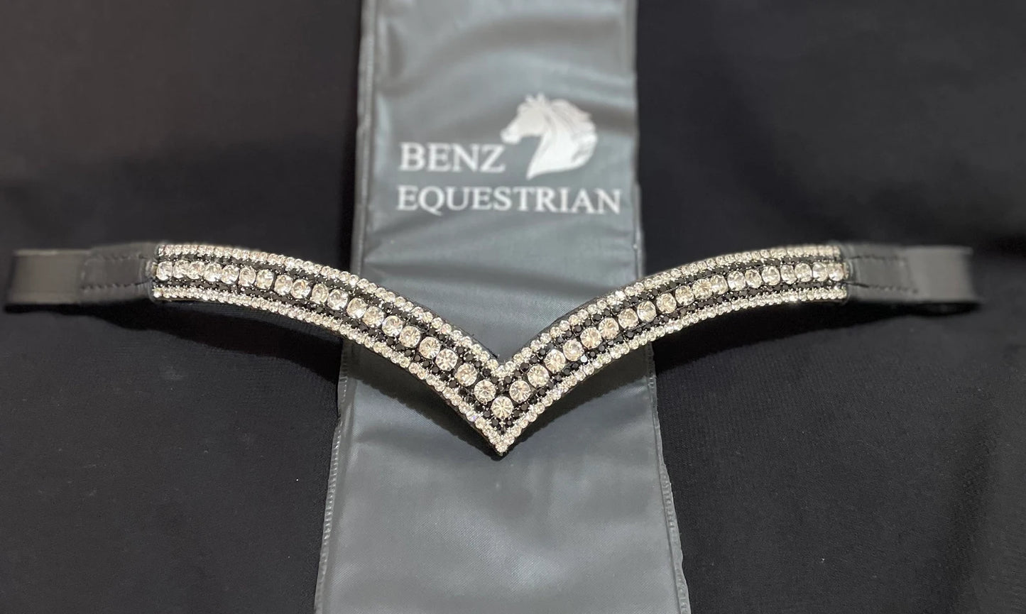 V-Shaped Brow Leather Black Crystal ICE Equestrian