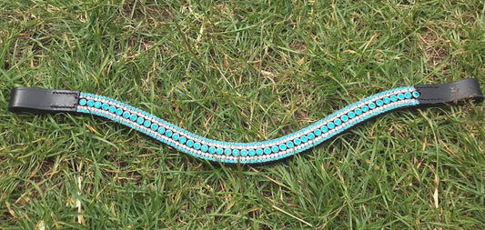 Uシェイプスワロフスキー額革 ターコイズ Benz Equestrian クッション裏地付き