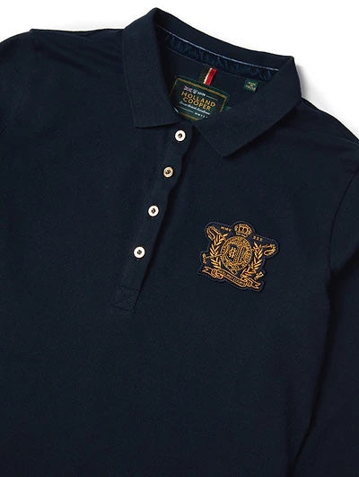[Same-day delivery] Women's riding polo shirt, long sleeves, dark navy/white, Holland Cooper