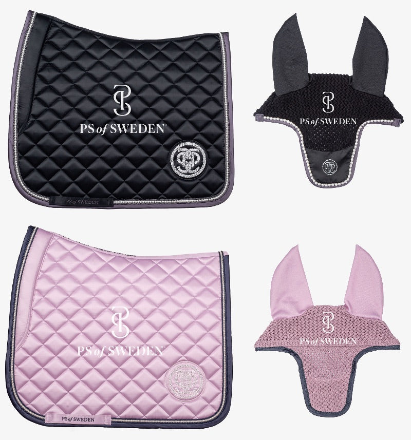 【2点セット】パール付き馬場用ゼッケン&イヤーネット 肉厚パッド ブラック/フローズンライラック Ps of Sweden