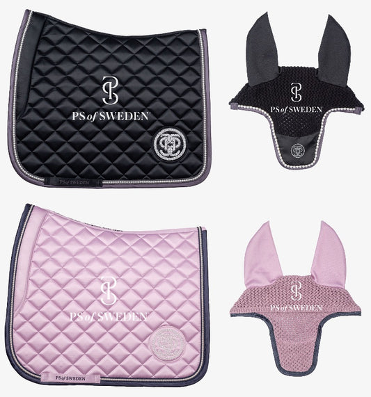 【2点セット】パール付き馬場用ゼッケン&イヤーネット 肉厚パッド ブラック/フローズンライラック Ps of Sweden