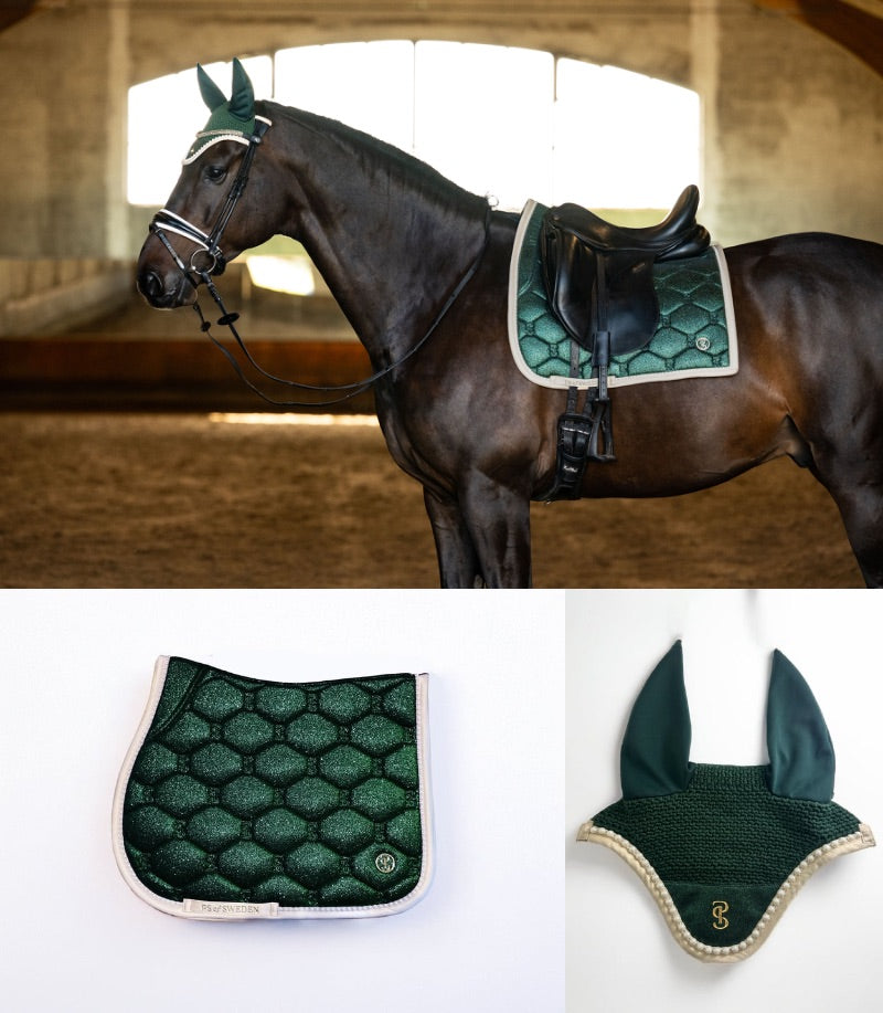 【2点セット】スターダストゼッケン&イヤーネット エメラルド 障害用/馬場用 2025ホリデー限定 Ps of Sweden