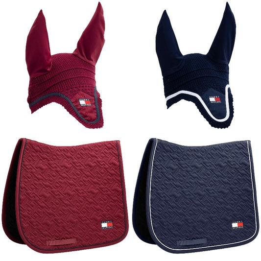 【セット】馬場用ワッフルキルティングゼッケン&イヤーネット ネイビー/ルージュ  Tommy Hillfiger Equestrian