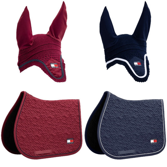 【セット】障害用ワッフルキルティングゼッケン&イヤーネット ネイビー/ルージュ  Tommy Hillfiger Equestrian