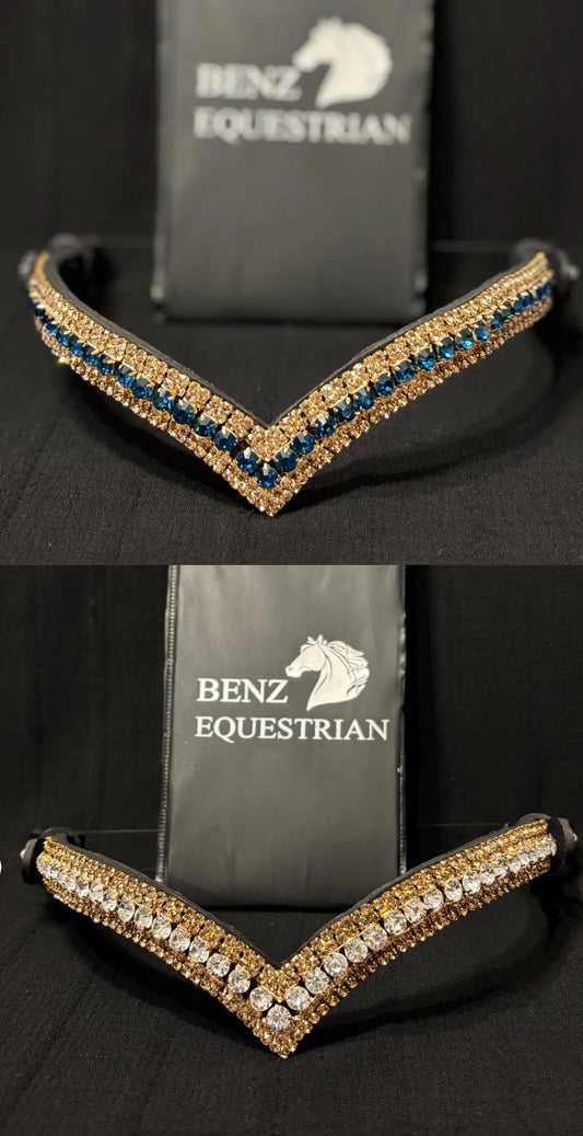 Vシェイプゴールドスワロフスキー額革 サファイア/クリア Benz Equestrian