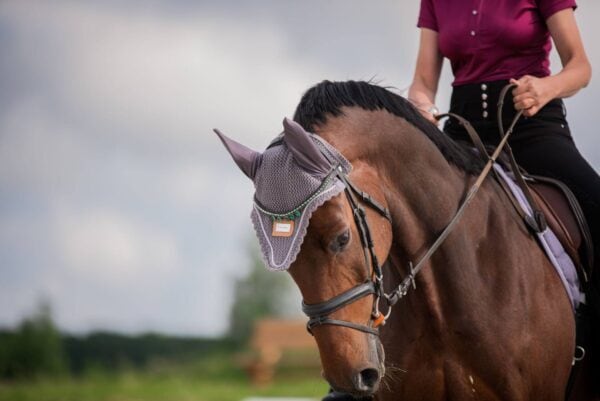 バラ柄サドルパッド＆イヤーネット セット グラファイト/ライトベージュ 馬場用 障害用 ゼッケン