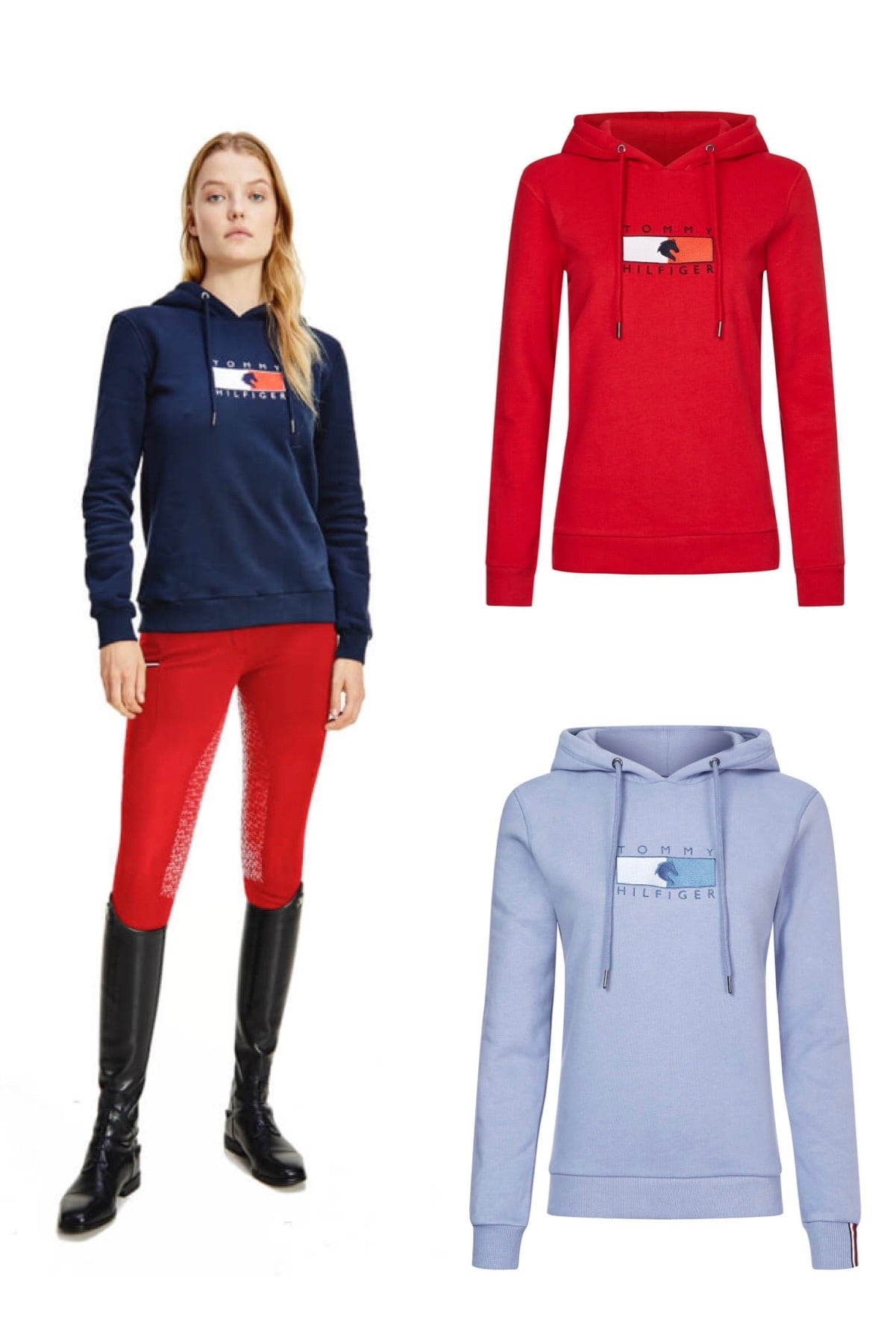 乗馬用レディースパーカー Tommy Hilfiger Equestrian ダークブルー・レッド・ムーンストーン