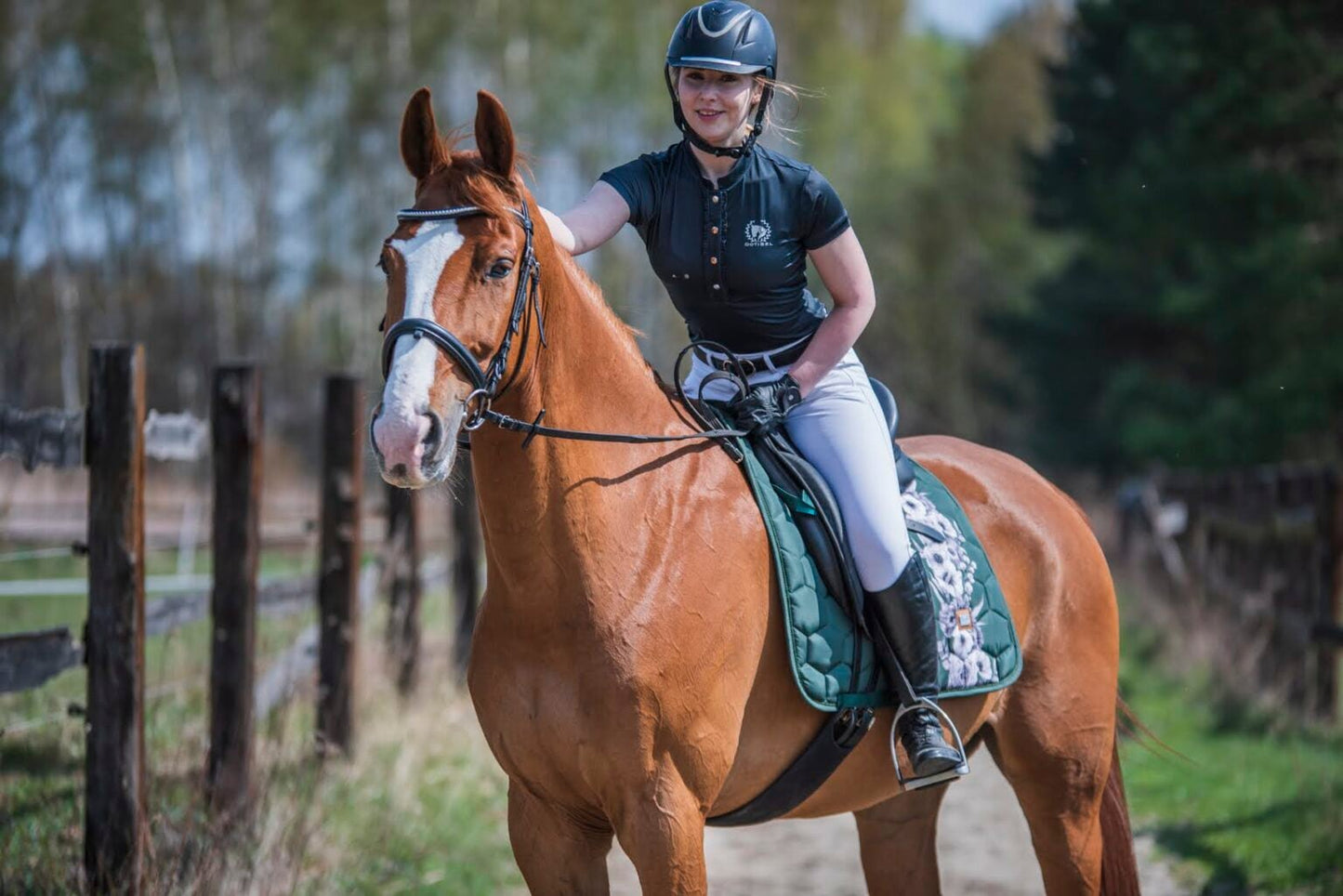 乗馬用ゼッケン 馬場用 障害用 バラ柄 グリーン