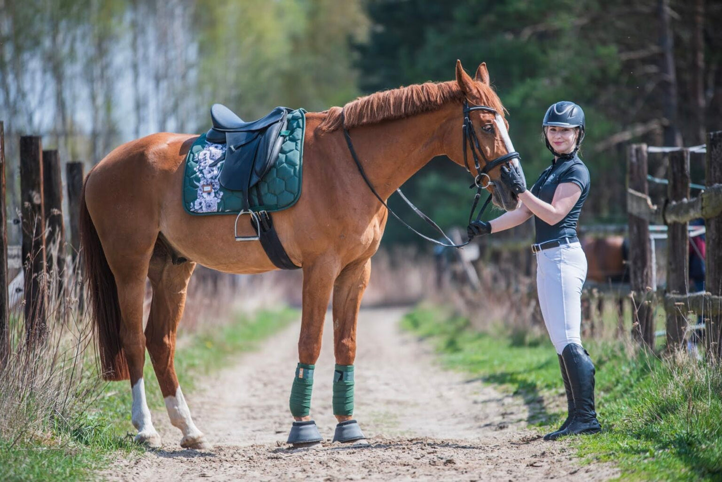 乗馬用ゼッケン 馬場用 障害用 バラ柄 グリーン