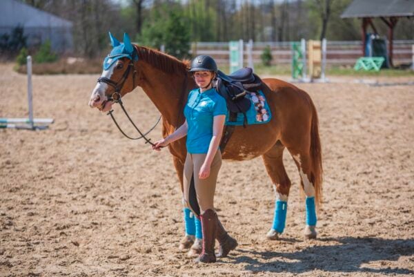 ローズ柄サドルパッド ターコイズ 馬場用 障害用 ゼッケン