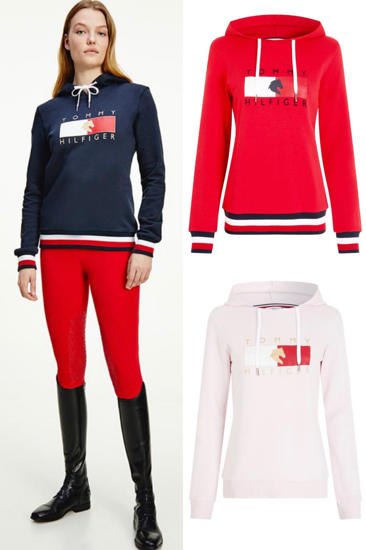 乗馬用レディースパーカー Tommy Hilfiger Equestrian ダークブルー・レッド・ピンク