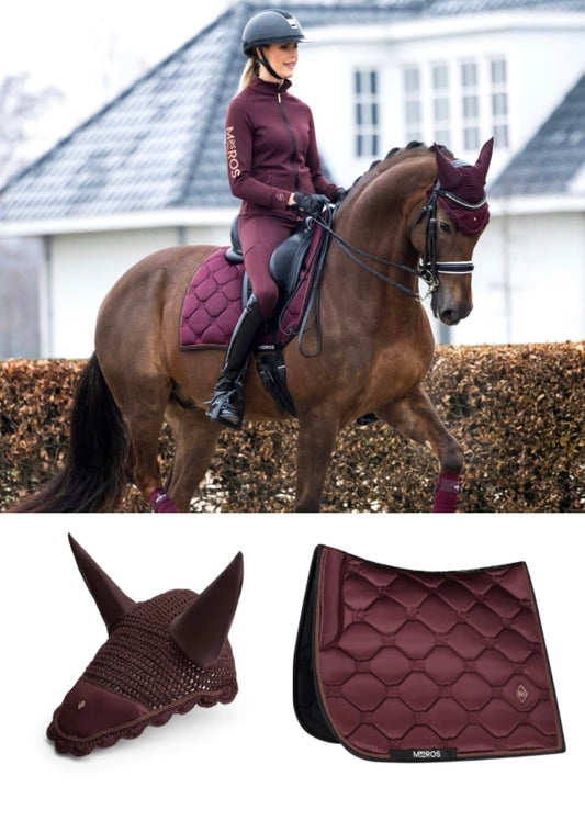 馬場用ゼッケン＆イヤーネット2点セット ワインレッド Mrs Ros Equestrian