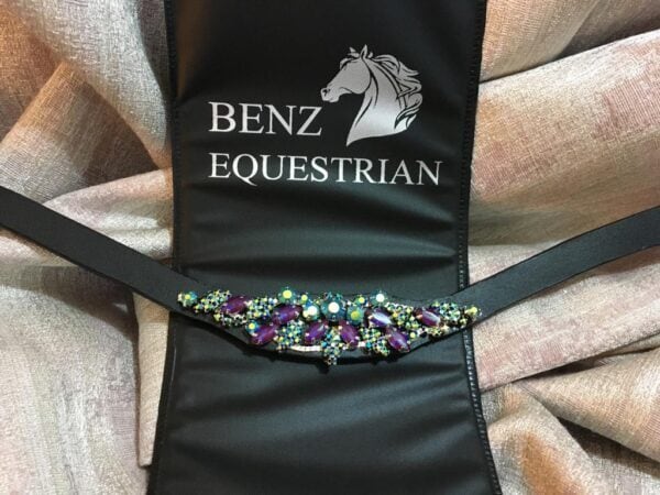 メガブリング額革 パープル＆マルチカラークリスタル Benz Equestrian