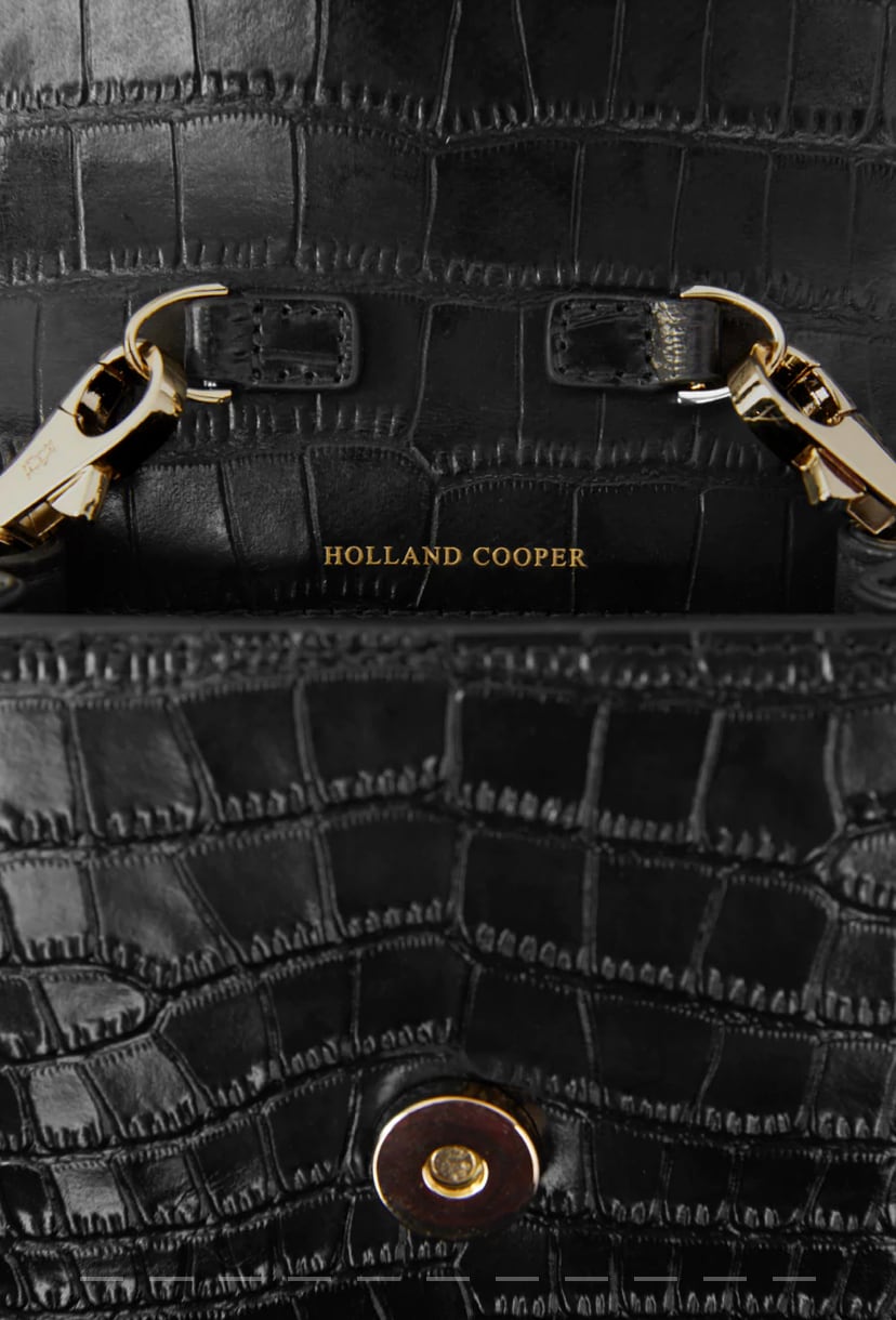 スマホポシェット チェーン付き クロコレザー ブラック Holland Cooper