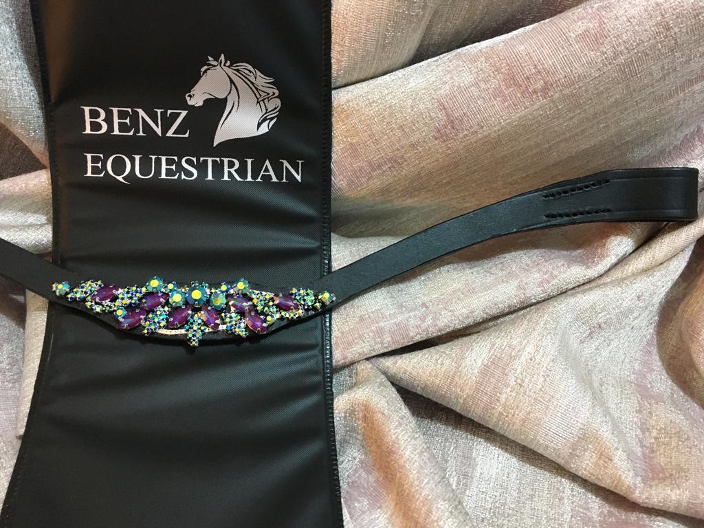 メガブリング額革 パープル＆マルチカラークリスタル Benz Equestrian